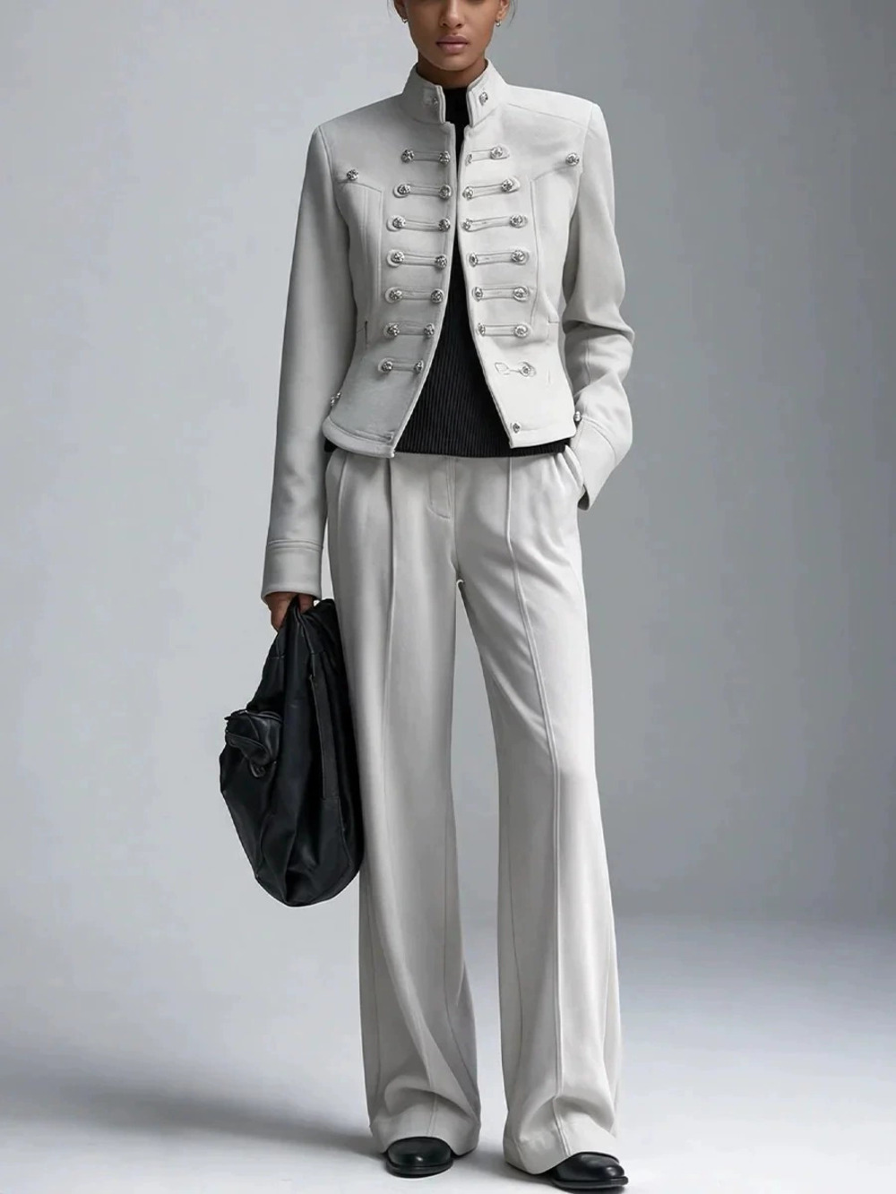ZARA Vintage Military Gray Short Jacket & Flare Pants Set